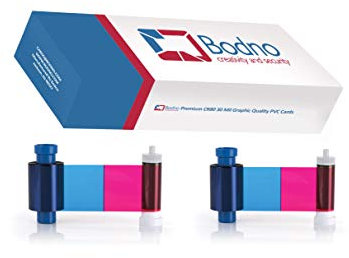 Magicard MA300YMCKO x 2 Farbbänder – YMCKO – 600 Drucke mit Bodno Premium CR80 30 mm PVC-Karten in Grafikqualität – 300 Stück
