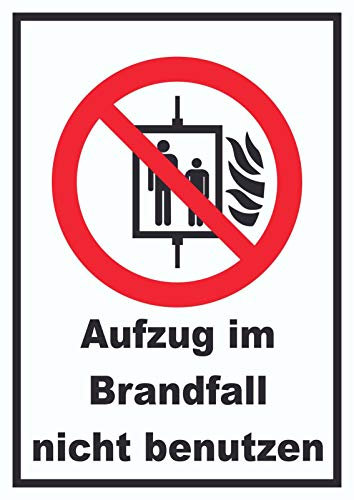 HB-Druck Aufzug im Brandfall Nicht benutzen Schild A4 Rückseite selbstklebend