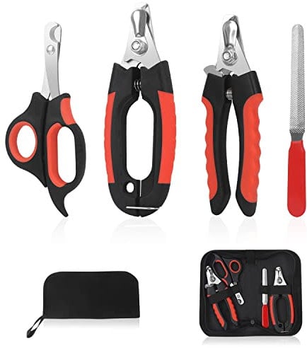 Penzance Dog Nail Clippers Trimmer Set - Quick Safety Guard to Avoid Over-Cutting, Stainless Steel Razor Sharp Blades, Sturdy Non-Slip Handles, Storage Bag and Nail File, Professional Pet Grooming