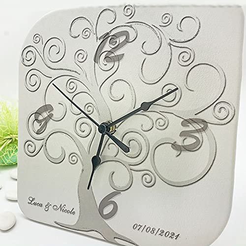Orologio in ecopelle quadrato con albero della vita, personalizzabile acquistando minimo 10 pezzi, bomboniere nozze, con scatola regalo inclusa (30 x 30 cm-con confezione celeste)