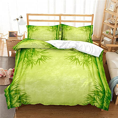 LTHCELE Mikrofaser Bettwäsche 3D Gedruckter Bettbezug 135 x 200 cm Grün Pflanze Bambus Landschaft Bettwäsche Set 3 Teilig Bettbezüge Mikrofaser Bettbezug mit Reißverschluss und 2 Kissenbezug