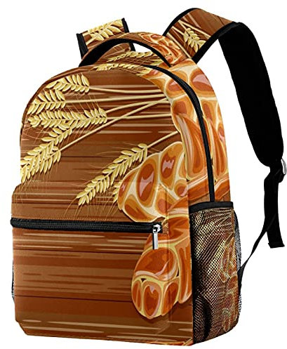 Mochilas de viaje de Leisure Campus, pan Challah tradicional sobre fondo de madera con soporte para botellas para niñas y niños