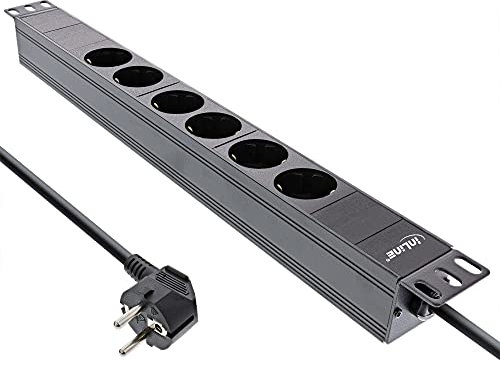 InLine® 19 Steckdosenleiste, 6-Fach Schutzkontakt, ohne Schalter, 2m, schwarz
