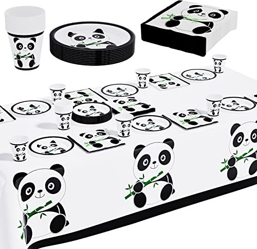 Panda Decoración de Fiesta 61pcs,Panda Cumpleaños Mantel,Panda Vaso de Papel,Panda Mesa Decoraciones,Panda Papel Platos,Servilleta,Panda Cumpleaños Decoración,Cumpleaños de Niño Niña,Fiesta Temática