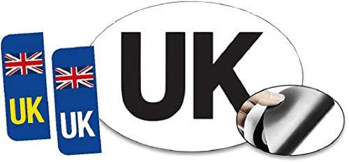 Rubigo 3 Pack UK Magnetic Car Badge and UK Number Plate Stickers – GB Stickers for Europe – Weatherproof Vinyl – Legal Size Magnet and Self-Adhesive Decals for Car Travel