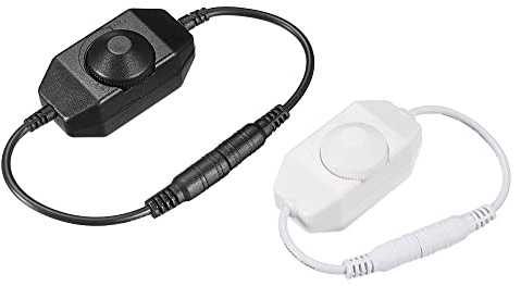 sourcing map 2 Stück LED Streifen Dimmerschalter 12–24V DC PWM Dreh Inline Dimmer Regler mit DC Klinkenkabel für LED Streifen Schwarz Weiß