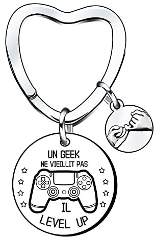 Lumengqi Porte-clés Un Geek Ne Vieillit Pas Il Level Up - Cadeau Humour Adolescent - Idée Cadeau Original Collègue - Porte-clés Couple Saint Valentin - Gadget Geek Homme - Idéal Anniversaire Frère Ami