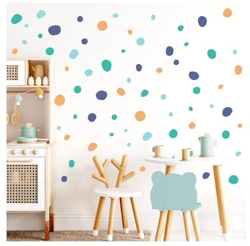 DEKO KINDERZIMMER Wandsticker Tupfen 92 Stück für Kinderzimmer Dots Mint blau gelb Klebepunkte Kreise Wandtattoo für Babyzimmer Wandaufkleber DK1010-2