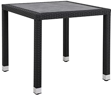 METRO Professional Outdoor Esstisch Barbados, Aluminium/PE-Rattan, 80 x 80 cm, Tischplatte in Steinoptik, Wetterfest, Quadratisch, Schwarz/Grau