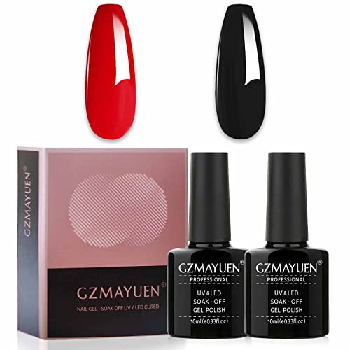 GZMAYUEN Shellac Schwarz Rot UV Nagellack Set 10ml UV Gel Lack Schwarz und Gelnägel Farben Rot Farbgel Nail Polish Set