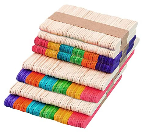 GAROMIA 400 Stück Bunt Holzstäbchen Protokolle Holzspatel zum Basteln Eisstäbchen Holzstäbchen Set Herstellen Popsicle, Eisstiele aus Holz für DIY Handwerk Bastelarbeiten Wohnkultur