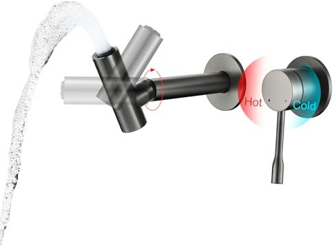 Wasserhahn Bad 360° Drehbar Armatur Waschbecken Wandmontage, Unterputz Armatur Waschbecken, Einhebel Bidetarmatur, Wasserhahn Bad （grau）