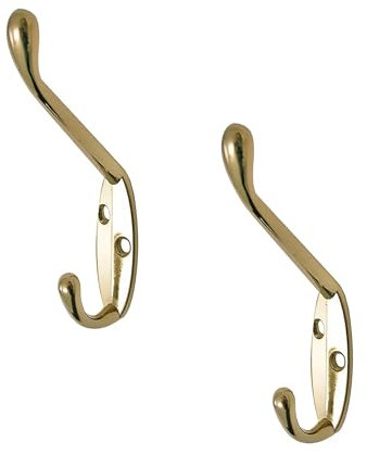 Select Hardware Aretro Hat & Coat Bath Robe Hooks Hanger 85mm Polished Brass Gold Effect Screws Included Back of Door Wall Hook 1 Pack of 2