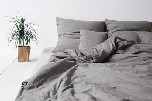 HOP DESIGN Bettwäsche 140x200 Baumwolle Bettwäsche-Sets, Bettbezug 140x200 Dunkelgrau - Bettbezüge Sommerbettwäsche, Duvet Cover mit 1 Kissen Bezug 100% Baumwolle Ideal für Allergiker