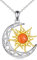 YAFEINI Sonne und Mond Kette Damen 925 Sterling Silber Gold Keltischer Mond Anhänger Halskette Rot Opal Sonne Schmuck Geschenk