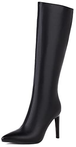 Lroey Reoly Stivali Alti Fino Al Ginocchio da Donna, Semplici Stivali da Vestito Appuntito Tacco Alto Stivali Alti Zip, T2007Wk Nero Numero 43 EU