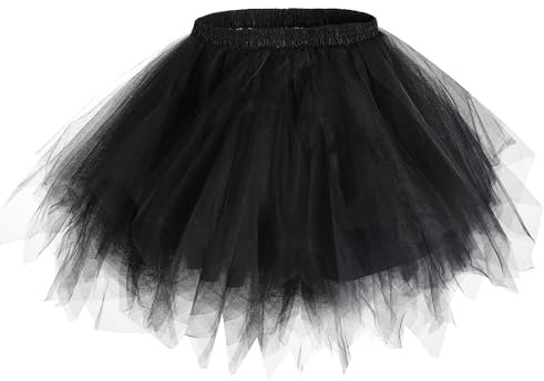 Damen Tüllrock tütü Rock Ballett Tanzkleid Tulle Unterkleid Petticoat Tutu Cosplay für Karneval Kostüm (Schwarz)