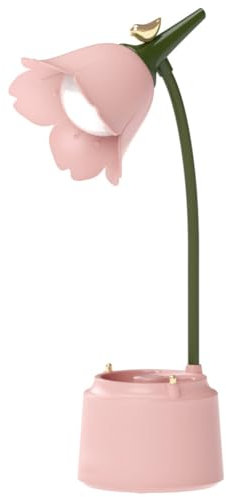 LED-Schreibtischlampe mit Blume, wiederaufladbar, niedliches Tischlicht, 3 Farbmodi, Touch, dimmbar, Lese-Tischlampe, verstellbares Schwanenhals-Nachtlicht für Kinder, niedliche Lampe für