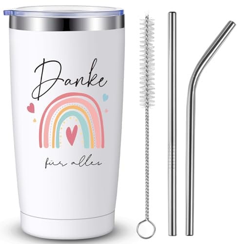 Hestya 2er Set Dankeschön Geschenke für Frauen 600 ml Thermobecher mit Strohhalm und Deckel Danke für Alles Geschenk für Kollegin Lehrerin Erzieherin Geschenk zum Abschied Geburtstag Jobwechsel
