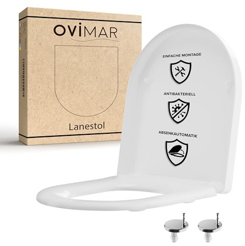 ovimar WC Sitz Lanestol D Form | Weiß | Toilettendeckel mit Absenkautomatik Softclose | Duroplast | Leichte Montage von oben | Klositz mit Quick-Release-Funktion und verstellbaren Scharnieren