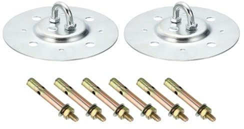 PATIKIL 396lbs 150mm Steel Ceiling Hooks, 2pcs Ceiling Fan Hook Pad Eyes Plate Wall Hanger Hardware with Mounting Screws for Hanging Lamp Plant Baskets