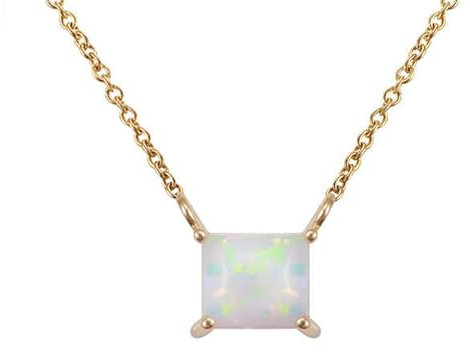 Halskette Damen, Frauen 9K Gelbgold Halskette mit quadratischem Opal-Anhänger