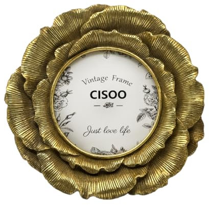 CISOO Runder Vintage-Bilderrahmen, antikes Gold, kunstvoller Blumen-Bilderrahmen, für Tischplatte und Wanddekoration, dekorative Retro-Heimdekoration, Fotogalerie-Kunst, 10 x 10 cm