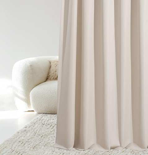 ROOM99 Aura - Cortina con Ojales Plateados, 140 x 230 cm (Ancho x Alto), oscurecimiento, Cortina corredera, Moderna, para salón, Dormitorio, Beige Claro, 1 Unidad
