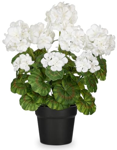 Arborus Flores artificiales de geranios en maceta negra de 15.7 pulgadas de alto, geranios falsos en maceta, flores artificiales decorativas para decoración de interiores y centros de mesa del hogar