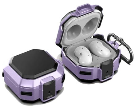 KQXG Cover per Samsung Galaxy Buds Live/Buds FE/Buds 2 / Buds Pro/Buds 2 Pro - Custodia Antiurto con PC Rigido e Silicone, Gancio Metallico, Blocco Sicuro, Visibilità LED, Case -Nero Viola