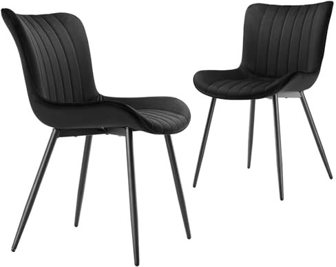 Goeurvant Stühle Esszimmer Schwarz 2er Set küchenstuhl Samt Esszimmerstühle Polsterstuhl Wohnzimmerstuhl mit Rückenlehne Metallbeine für Esszimmer Wohnzimmer