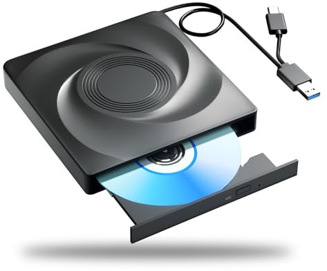 External Blu-ray Drive, USB 3.0 and Type-C Blu-Ray Burner Slim 3D Optical Blu-Ray DVD CD Drive Compatible with Windows XP/7/8/10/11 MacOS for MacBook Laptop Desktop