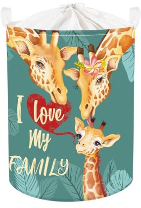 Clastyle Tierische Familie Kinder Wäschekorb mit Henkel Faltbar Kleidung Spielzeug Aufbewahrungskorb Jungen Mädchen Aufbewahrungsbox für Babyzimmer Bad, Giraffe, 36 * 45 cm