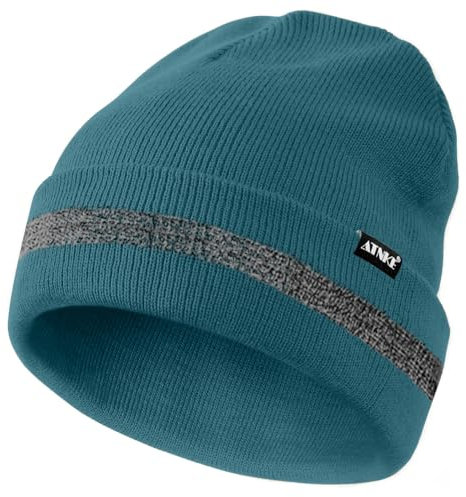 ATNKE Reflektierende Mützen Sicherheits-Thermo-Strickmütze mit hoher Sichtbarkeit für den Winter mit reflektierendem Streifen Geeigneter Outdoor-Arbeitssport Olive Green