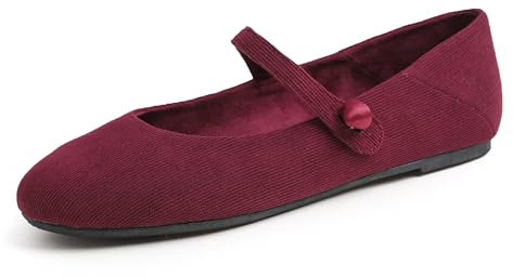 Feversole Women's Mary Jane Fashion，Scarpe Basse Classiche da Donna Décolleté Eleganti Mary Jane con Fibbia Morbida Scarpe da Ballo per Velvet per Donna Borgogna 39