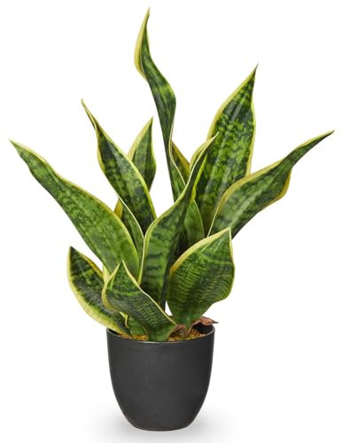 Arborus Artificial Snake Plant Indoor with Black Pot 47CM Artificial Sansevieria Plants Gold Fake Plants Potted Desk Plant for Home Kitchen Living Room Office Table Decorations