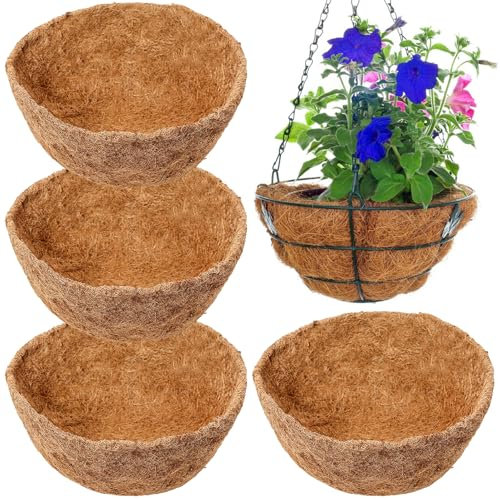BLLREMIPSUR 4 forros redondos para cestas colgantes de 12 pulgadas, forros de fibra de coco natural, forro de fibra de coco montado en la pared para colgar cestas interiores y exteriores, macetas de