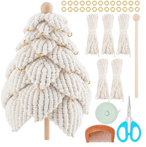 BEUNITONE DIY Macrame Christmas Tree 3D Christmas Tree Macrame DIY Kit for Beginners with Step-by-Step Instructions Christmas Tree Hanging Ornaments for Home Dercor Handmade Boho Macrame Wall Hanging