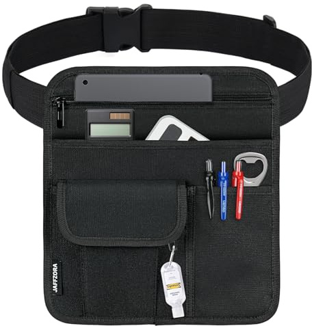 Jaffzora Server Waist Pouch, Large Restaurant Waitress Accessories Bag with Adjustable Belt, Utility Money Bag Working Serving Apron for Waiter Waitress, Black