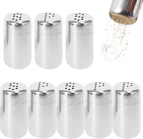 8 Stück Mini Salzstreuer, Edelstahl Klein Gewürzstreuer mit Löchern 5ml Tragbarer Pfefferglas für Unterwegs Brotdose Silber Salz Gewürze Camping Pfefferstreuer Reise Eier Pfeffer