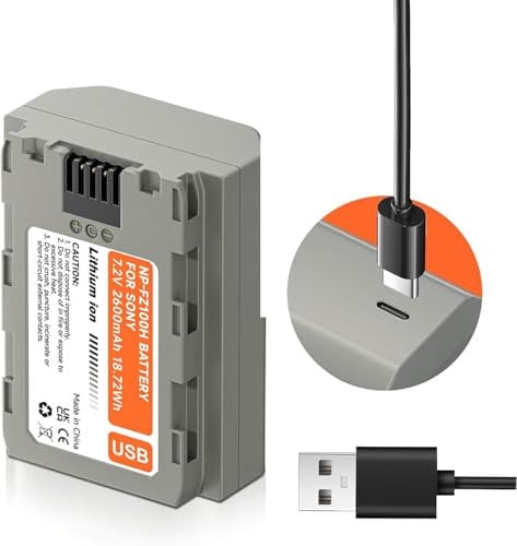 NP-FZ100 USB 2600 mAh Rechargeable Lithium Battery Pack with Type C Quick Charge Function for Sony A7III, Alpha A7R III, A9, A7R IV, A7R3, A6600, A7S III, A7RIV, A9R, A9S Camera