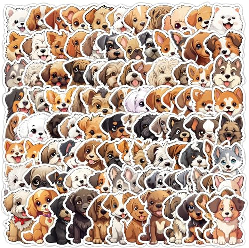 Hunde Aufkleber 100 Stück Vinyl Niedliche Cartoon Tiere Aufkleber für Laptop Skateboard Scrapbook Telefon Motorrad Computer Auto Gepäck,Wasserfeste Funny Welpen Sticker für Kinder Jungen Jugendliche