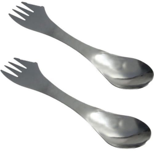 3in1 Titan Camping Besteck,Löffel & Gabel & Messer Multifunktional Essgeschirr, Camping Besteck Suppe Reis Löffel Outdoor Reise Tragbar Geschirr Leichte Wandern Geschirr (2PCS)