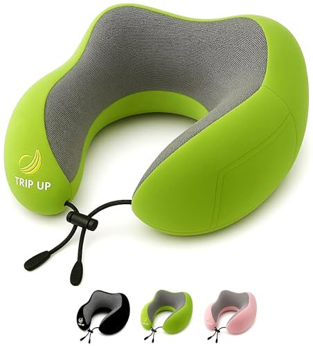 Trip Up Reisekissen Memory Foam – Nackenkissen Flugzeug & Auto – ergonomisch, samtweich, atmungsaktiv – waschbar & einstellbar – Grün (Cedar Green)