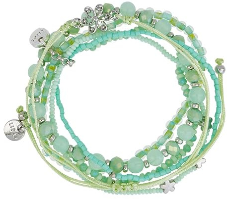 Lizas Armband fünfreihig + Stoffarmband mit verschiedenen Perlen und Farben - Zugband (grün)