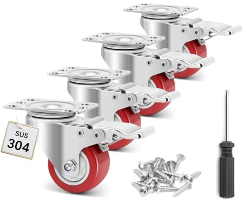 W B D WEIBIDA Edelstahl 304 Möbelrollen Klein mit Bremsen, 50mm Korrosionsresistente Schwerlastrollen Klein Tragfähigkeit 360kg, Lenkrollen Klein mit Platte für Möbel, Geräte,Regale,Ausrüstungen,Wagen