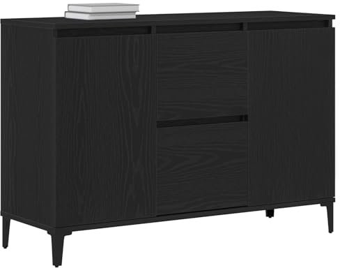 vidaXL modernes schwarzes Eichen-Sideboard mit viel Stauraum für ESS- und Wohnzimmer. Massivholz Stahlrahmen, zeitgenössischer Buffet-Tisch mit 2 Türen und 3 Schubladen. Stylisches Möbelstück.