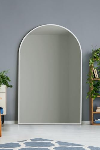 MirrorOutlet The Arcus - White Framed Modern Full Length Arched Leaner/Wall Mirror 75 X 47 190 X 120cm Silver Mirror Glass with Black All weather Backing.