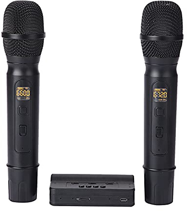 UHF Microphone with 620-720MHz, 80m Use Distance, 3.7V Operating Voltage, 1200mAh*2 Mic Battery, DC3.7V Sound Card, 50Hz-20KHz Frequency Response, BT 4.2+EDA, 10m BT Distance, ABS Material