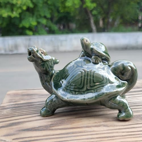 ZYZSY Wasserspeier Set Schildkröte, Teichfigur Keramik, Brunnenfigur für Mini-Teich, Wasserspiel Garten Deko, für Gartenteiche, Terrassen - Balkone - Maritime Deko(Green)